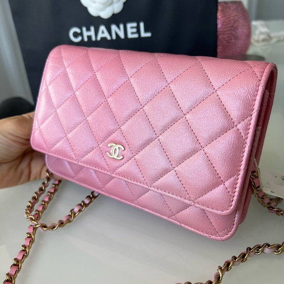 NEW UNBOXED RARE Cloudy pearly goatskin gold hardware iridescent pink - Picture 9 of 14